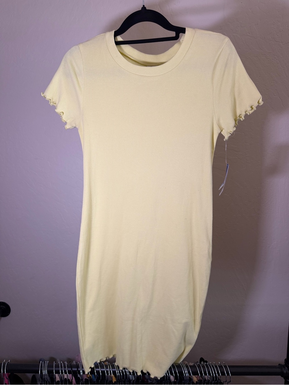 Abound Pale Yellow Ribbed Crewneck Dress